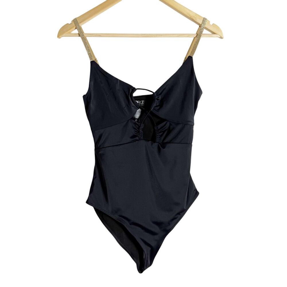 Beach Riot Leslie Black Cut Out Gold Metallic Trim One Piece Swimsuit Size Large - Picture 3 of 10